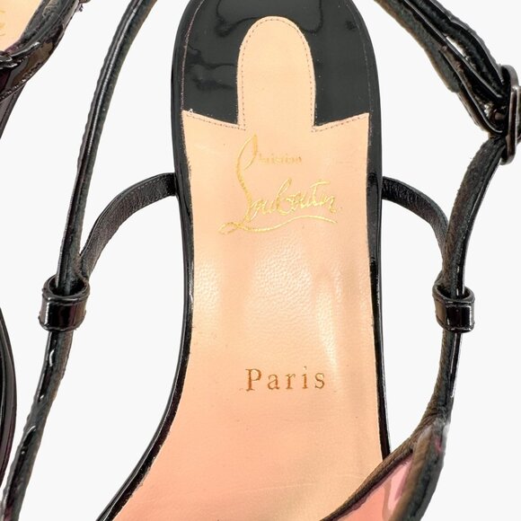 Christian Louboutin Cora PVC Heart T-Strap Flat Sandals EU 40 US 10 Black Patent - Picture 4 of 11